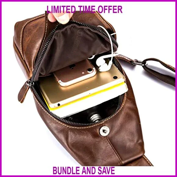Genuine Leather Crossbody Sling Backpack for Travel Hiking Casual